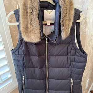 Kate Spade black Puffer Vest with Faux Fur Trim which is removable